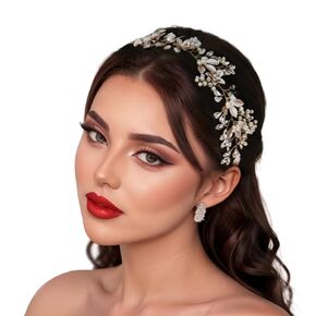 Rhinestone Wedding Headband Handmade Leaf Crystal Bridal Headpieces for Wedding Hair Accessories for Brides and Bridesmaid