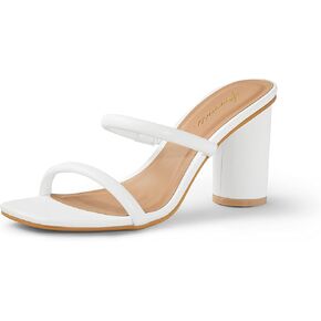 Arromic Women's Heeled Sandals Square Toe Two Strap Block Heels for Women Comfortable Strappy Heels Slip on Heeled Sandals for Women Dressy