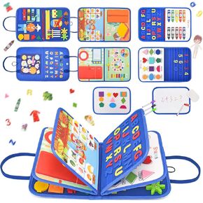 16 Pages Busy Board for Toddlers 1-3,Montessori Travel Toy for Plane/Car,Educational Sensory Toy for Toddlers 2-4,Preschool Activities Board for Developing Fine Motor Skills,Gift for Boys/Girls