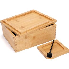 مجموعة صندوق وصينية من الخيزران من Donghome، صندوق تخزين مزخرف - يتضمن علبتين من الصفيح مع أغطية وجميع الملحقات - أفضل هدية للأب والزوج in Kuwait