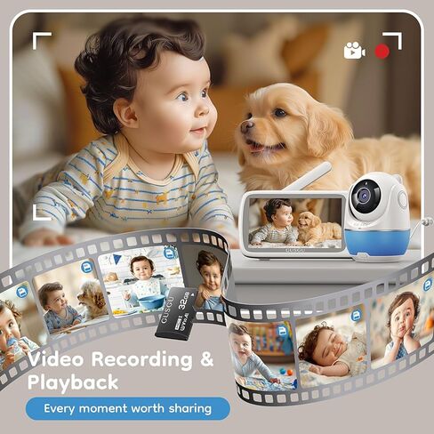 جهاز مراقبة الأطفال GUSGU 1080P، ENC (إلغاء الضوضاء البيئية) 5 بوصة جهاز مراقبة الأطفال بالفيديو بدون واي فاي مع الكاميرا والصوت، اختراق قوي للإشارة، موسيقى DIY، 5000 مللي أمبير، حامل حائط بدون حفر، بطاقة تهنئة in Kuwait