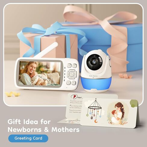 جهاز مراقبة الأطفال GUSGU 1080P، ENC (إلغاء الضوضاء البيئية) 5 بوصة جهاز مراقبة الأطفال بالفيديو بدون واي فاي مع الكاميرا والصوت، اختراق قوي للإشارة، موسيقى DIY، 5000 مللي أمبير، حامل حائط بدون حفر، بطاقة تهنئة in Kuwait