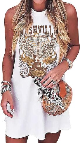 Women Nashville Music City Mini Dress Retro Western Country Music Rock Band Graphic Bodycon Mini Dress in Saudi Arabia