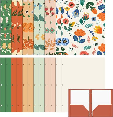 Kosiz 24 Pack Decorative File Folders 2 Pockets Folder with 3 Holes 9.5 x 11.5 Inch Floral Folders Letter Size 12 Designs Cute Folders Back to School Gifts for Office Documents Business Card Supplies in Saudi Arabia