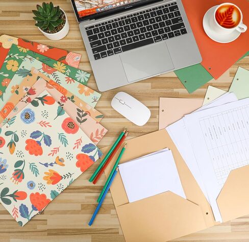 Kosiz 24 Pack Decorative File Folders 2 Pockets Folder with 3 Holes 9.5 x 11.5 Inch Floral Folders Letter Size 12 Designs Cute Folders Back to School Gifts for Office Documents Business Card Supplies in Saudi Arabia
