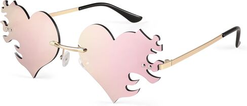 FEISEDY Melting Flame Heart Sunglasses For Women Men Trendy Rimless Fire Shaped Party Glasses B2366 in Kuwait