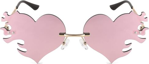 FEISEDY Melting Flame Heart Sunglasses For Women Men Trendy Rimless Fire Shaped Party Glasses B2366 in Kuwait