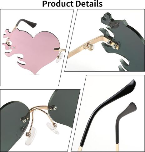 FEISEDY Melting Flame Heart Sunglasses For Women Men Trendy Rimless Fire Shaped Party Glasses B2366 in Kuwait