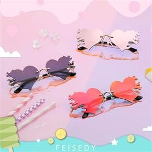 FEISEDY Melting Flame Heart Sunglasses For Women Men Trendy Rimless Fire Shaped Party Glasses B2366 in Kuwait