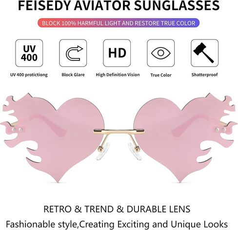 FEISEDY Melting Flame Heart Sunglasses For Women Men Trendy Rimless Fire Shaped Party Glasses B2366 in Kuwait