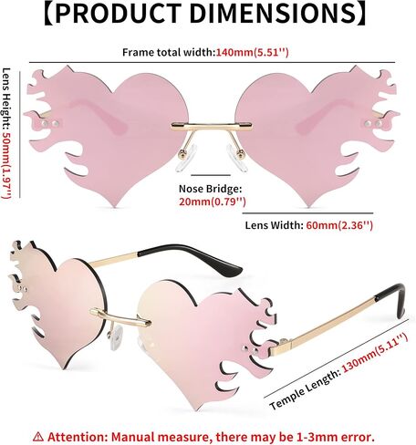 FEISEDY Melting Flame Heart Sunglasses For Women Men Trendy Rimless Fire Shaped Party Glasses B2366 in Kuwait