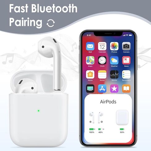 متوافق مع حافظة شحن AirPods الجيل الأول والثاني، حافظة بديلة لشاحن لاسلكي لحافظة AirPods الجيل الثاني مع زر مزامنة بلوتوث، أبيض (بدون سماعات رأس) in Saudi Arabia