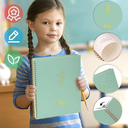 دفتر Koogel الحلزوني، مجلة للنساء 10.5 بوصة × 8.5 بوصة، دفتر ملاحظات جامعي لطيف ومجلات السفر الخضراء للهدايا واللوازم المدرسية المكتبية in Saudi Arabia