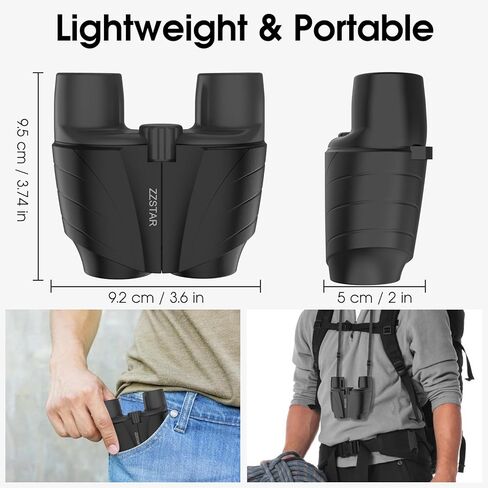 ZZSTAR 10x25 مناظير عالية الطاقة للبالغين، مناظير كبيرة مدمجة مع رؤية واضحة منخفضة الإضاءة، من السهل التركيز على منظار صغير قابل للطي لمشاهدة الطيور، والسفر، والصيد، والمشي لمسافات طويلة، والحفلات الموسيقية in Kuwait