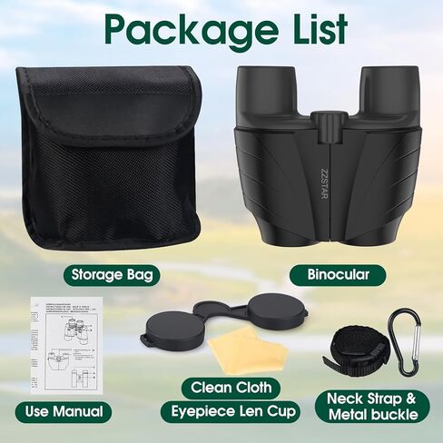 ZZSTAR 10x25 مناظير عالية الطاقة للبالغين، مناظير كبيرة مدمجة مع رؤية واضحة منخفضة الإضاءة، من السهل التركيز على منظار صغير قابل للطي لمشاهدة الطيور، والسفر، والصيد، والمشي لمسافات طويلة، والحفلات الموسيقية in Kuwait
