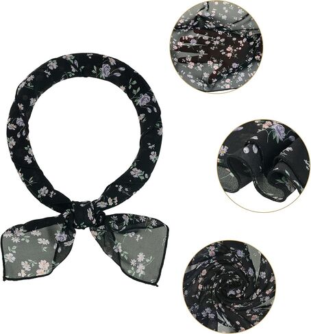 Allegra K Women Chiffon Scarves - 25.6" X25.6" - Floral Print Square Kerchief Neck Scarf Neckerchief in Kuwait