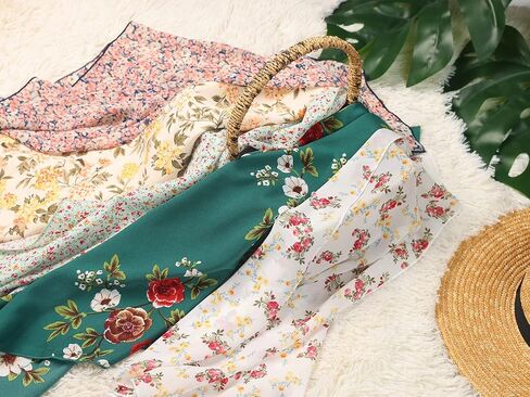 Allegra K Women Chiffon Scarves - 25.6" X25.6" - Floral Print Square Kerchief Neck Scarf Neckerchief in Kuwait