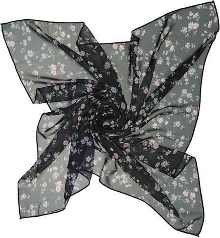 Allegra K Women Chiffon Scarves - 25.6" X25.6" - Floral Print Square Kerchief Neck Scarf Neckerchief in Kuwait