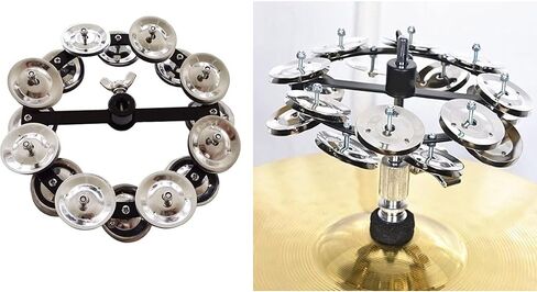 5.5" Mountable Symbal Hihat Tambourine with 8 Double Row Steel Jingles for Drum Set Golden in Saudi Arabia