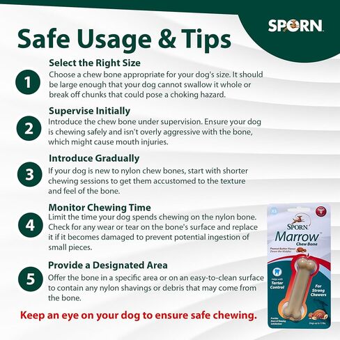 Sporn Durable Marrow Dog Chew Bones for Aggressive Chewers, Jerky Flavor Dog Chew Toys for Small Dogs, Made with Strong Nylon Dog Dental Chew Toy, Gluten-Free & Non-Toxic, Small in Saudi Arabia