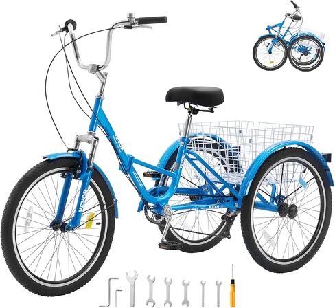 VEVOR Folding Adult Tricycle,Adult Folding Trikes, 3 Wheel Cruiser Bike with Large Basket & Adjustable Seat, Shopping Picnic Foldable Tricycles for Women, Men, Seniors in Saudi Arabia