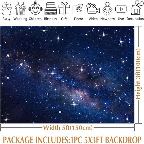 Avezano Starry Night Sky Backdrop Outer Space Galaxy Birthday Background Universe Nebula Stars Theme Party Decorations for Boy Kids First Birthday Banner Photo Booth Props (6x4ft) in Saudi Arabia