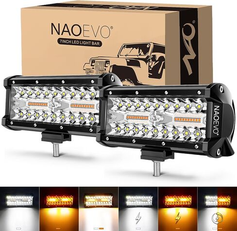 NAOEVO 7 بوصات 240 وات مصابيح LED باللون الأبيض الكهرماني، 6 أوضاع مع وظيفة الذاكرة، شريط إضاءة ستروب بقعة الفيضانات، 24000 لومن مقاوم للماء على الطرق الوعرة، ضوء عمل للقيادة على الطرق الوعرة لقارب الشاحنة، قطعتان in Kuwait