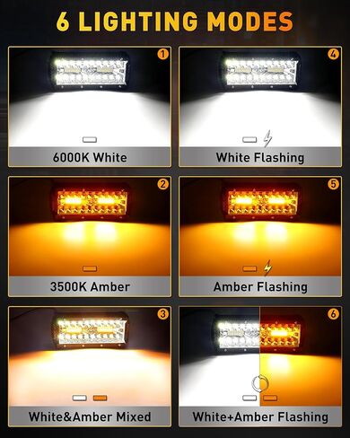 NAOEVO 7 بوصات 240 وات مصابيح LED باللون الأبيض الكهرماني، 6 أوضاع مع وظيفة الذاكرة، شريط إضاءة ستروب بقعة الفيضانات، 24000 لومن مقاوم للماء على الطرق الوعرة، ضوء عمل للقيادة على الطرق الوعرة لقارب الشاحنة، قطعتان in Kuwait