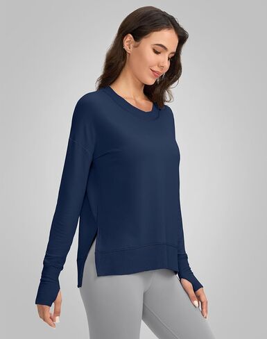 G Gradual Sweatshirt for Women Buttery Soft Crewneck Modal Pullover Yoga Tops Side Slit Thumb Holes (Oats White, XX-Large) in Kuwait
