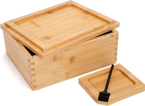 مجموعة صندوق وصينية من الخيزران من Donghome، صندوق تخزين مزخرف - يتضمن علبتين من الصفيح مع أغطية وجميع الملحقات - أفضل هدية للأب والزوج in Kuwait