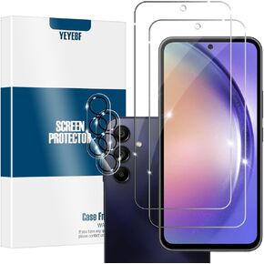 YEBF Galaxy A52 HD Clear Tempered Glass Screen Protector + Camera Lens Protectors by YEYEBF,[2+2 Pack] [3D Glass] [Anti-Glare] [Bubble-Free] Screen Protector Glass for Samsung Galaxy A52