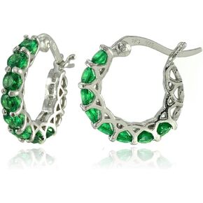 Sterling Silver Genuine, Created or Simulated Gemstone Small Round Huggie Hoop Earrings in Kuwait