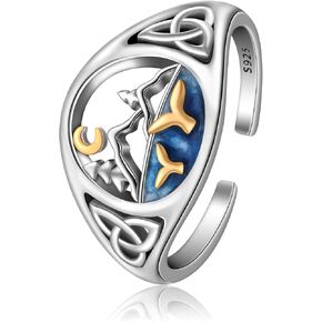 CHIC & ARTSY Ocean Style Rings 925 Sterling Silver Ocean Style Rings Dainty Ocean Animal Rings Hypoallergenic Seaside Rings for Women Fashion Open Adjustable Ring Jewelry