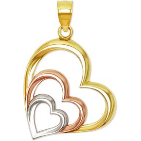 Charm America - Gold Diamond-cut Triple Heart Pendant - 10 Karat Tri Color Solid Gold