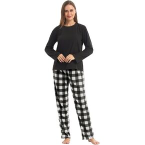 LANBAOSI Buffalo Plaid Pajamas Fleece Pajama Sets 2 Piece Long Sleeve Sleepwear Christmas Pajamas Women Ultra-Soft Pijamas
