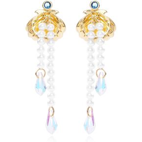 Gold Shell Tassel Drop Earrings for Women Girls, Boho Sea Beach Dangle Huggie Earring Simple Delicate Handmade Hypoallergenic Trendy Earrings Jewelry Valentines Day Wedding Party Festival Birthday Gift  