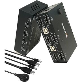 DP HDMI KVM Switch 2 Computer 2 Monitors, Dual Monitors Displayport USB KVM Switcher Supports 4K@60Hz for 2 Computers Share Keyboard, Mouse and Monitor