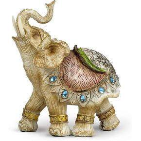 TRANSGOOD Lucky Elephant Statue Figurine Feng Shui Elephant Decoration for Home 5.5 Inch Small Home Decoration Wealth Elephant Feng Shui Decor(Beige)