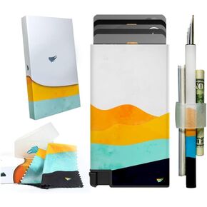 Minimalist Slim Wallet for Men & Women – RFID-Blocking Aluminum Card Holder for Men & Women, sleek wallet with vibrant design, Hold 5 Cards w/ 2 bands to hold up to 10 extra cards & others