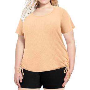 RITERA Plus Size Tops for Women Short Sleeve V/Crew Neck Solid Loose Button T Shirts Causual Tunics 2024 Summer Blouse XL-5XL