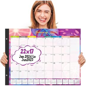 تقويم مكتب كبير من Gannyfer 2024-2025 - تقويم 18 شهر يناير 2024 - يونيو 2025، تقويم لوحة سطح المكتب 22 بوصة × 17 بوصة، لوازم مكتبية مثالية للتخطيط والتنظيم في منزلك أو مدرستك أو مكتبك