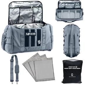 Premium Large 51 L Gym Duffle Bag Backpack + 3 Removable Organizer Dividers, Features a Side Shoe Compartment Pocket Case & Weightlifting Belt Holder, Perfect for Athletic Workouts, Sports, & Travel