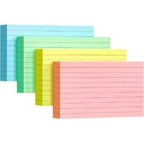Colored Index Cards 3x5, 200-Count, Ruled Index Cards, Assorted Neon Colored, Heavy Note Cards for Office, Home and School，Four Colors, Each Color Individually Wrapped, 50 Count Per Package