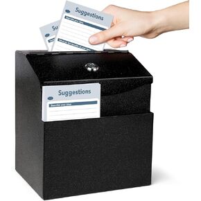 Magnetic Suggestion Box with Magnetic Sleeve,The Suggestion Box with Lock and 50 Free Suggestion Cards ,Black Metal Box,Donation Box,Letter box.