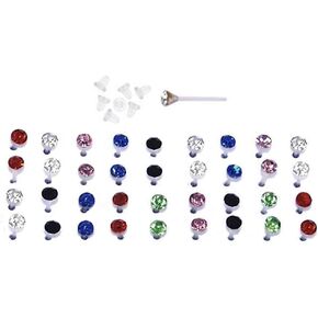 18 to 54 Pairs Multi Colors Clear Crystal Acrylic Nylon Plastic Posts Medical No Meta Sensitive Ears Hypoallergenic Stud Earrings in Kuwait