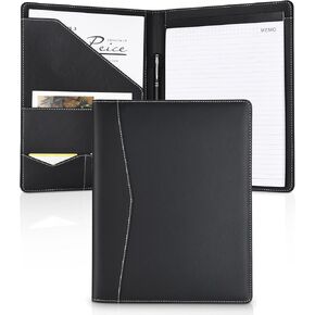 Pacific Mailer Padfolio Portfolio Leather Binder, Interview Legal Document Organizer, Business Card Holder Included Letter Sized Writing Pad [Brown, Piano Noir Faux Leather Matte Finish]
