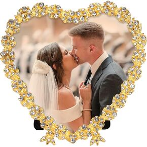KENZY GIFTS Heart Shaped Wedding Picture Frames for Couple - Beaded Crystal 4x4 Picture Frame – Engagement Gift, Wedding Gift for newlyweds - Fits 3.5x3.5 photo - Valentine Picture Frame, Silver