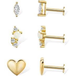Flat Back Earrings for Women Dainty Gold Flatback Earrings,14k Gold Cartilage Earring Hypoallergenic Titanium Earring Set Multiple Piercing Small Hoop Earrings Gifts for Her