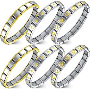 Huquary 6 Pcs Italian Charm Bracelets Shiny 9mm Italian Starter Charm Bracelet 18 Links Stainless Steel Italian Bracelet Interlocking Stainless Steel Modular Links in Kuwait