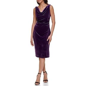 KENSIE Women's Cowl Neck Stretch Velvet Sheath Dress, Black, 4